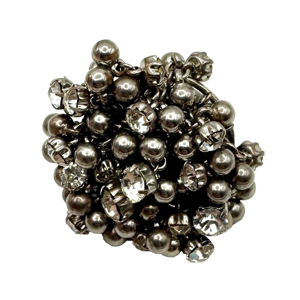 Betsy Johnson Ring Rhinestones Silver Balls 2010 size 8 Pewter